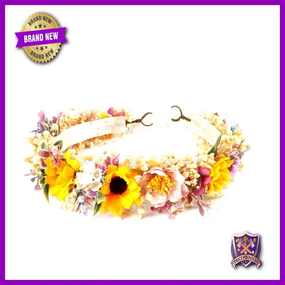 Sunflower Floral Crown Boho Chic Adjustable Headpiece Wedding Party Photo Prop
